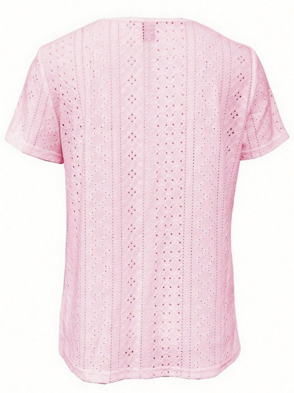 Pink Casual Women's Embroidered Square Neck Ruched Front Short Sleeve T-Shirt - Picture 2 of 9